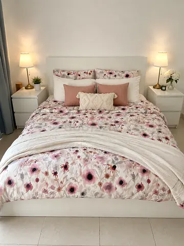 Modern White Bed Set with mattress without Nightstands