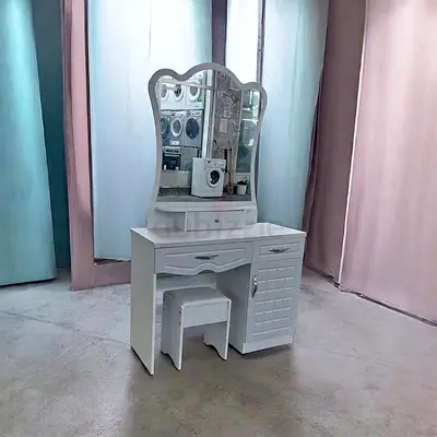 White Wooden Dressing Table with Mirror and Stool - Brand New Condition