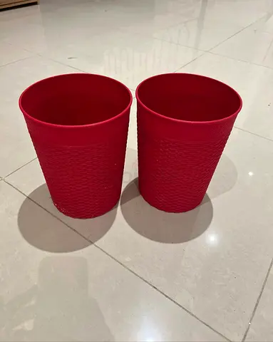 Set of 2 Red Woven Pattern Waste Bins