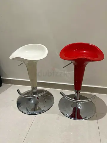 Modern Adjustable Bar Stools - Red and White Set