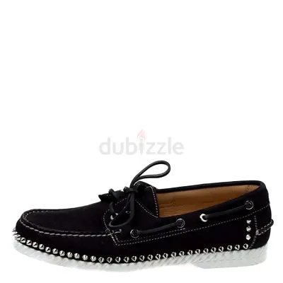 Christian Louboutin Black Suede Steckel Spike Boat Loafers Size 42