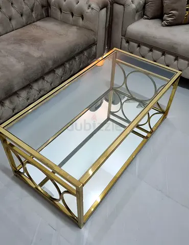 Gold Metal Frame Glass Coffee Table Rectangle - Excellent Condition طاولة ممتازة مثالية زجاج و مرآة