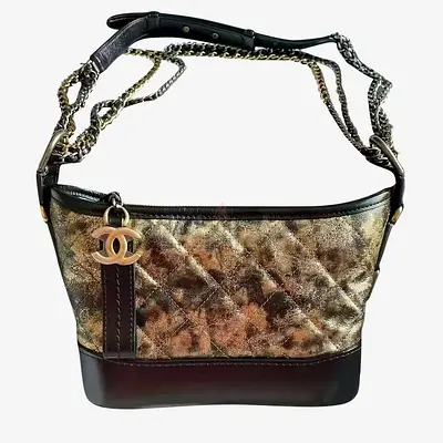 Chanel Black  Metallic Leather Small Gabrielle Hobo Bag