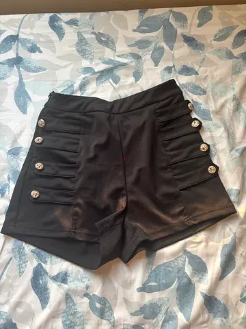 Womens High Waisted Black Shorts with Decorative Buttons
