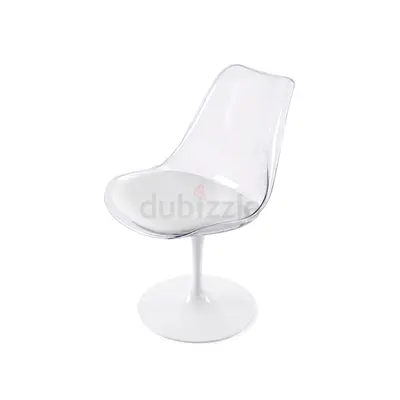 Modern White Tulip Base Clear Shell Dining Chair with Cushion
