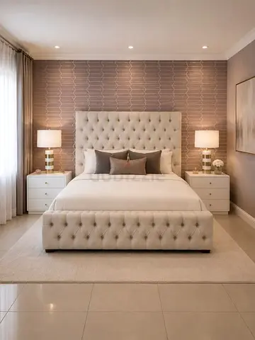 Tufted Upholstered Queen Bed Frame in Beige
