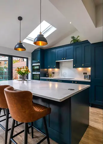 Modern kitchen island with countertop and cabinet storage