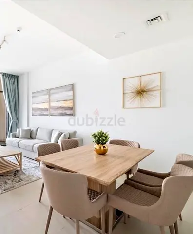 Wooden Dining Table with 6 Upholstered Chairs - Light Oak Finish