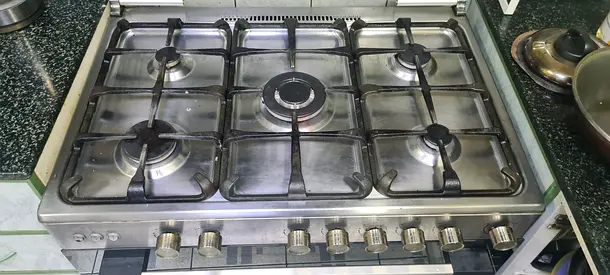 Stainless Steel 5-Burner Gas Cooker with Oven - Used, Working