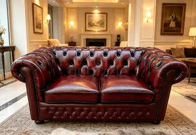 Sofa Chesterfield Leather Red 2 Seater