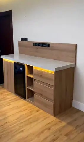 Built-in Kitchen Island / Sideboard with Drawers and Mini Fridge Space