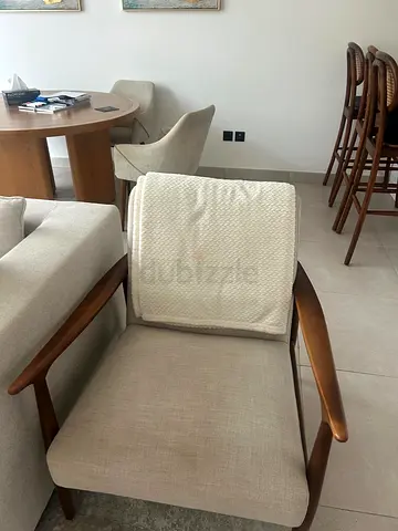 Modern Wooden Armchair with Fabric Upholstery