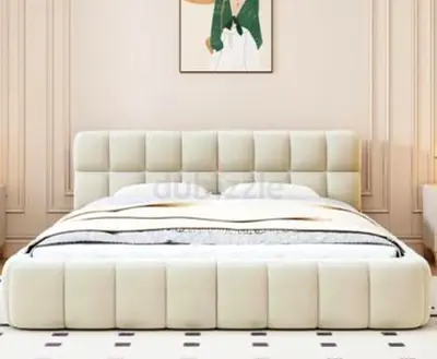 Modern Upholstered Double Bed with Padded Headboard - Cream