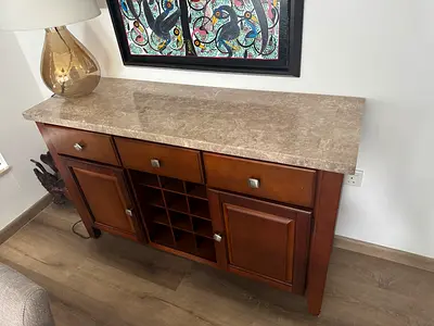 Wooden Sideboard with Marble Top and Wine Rack