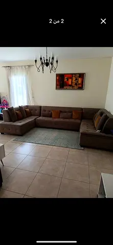 U-Shaped Brown Fabric Sectional Sofa Set