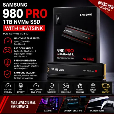Gaming Samsung 980 PRO 1TB NVMe M.2 SSD with Heatsink