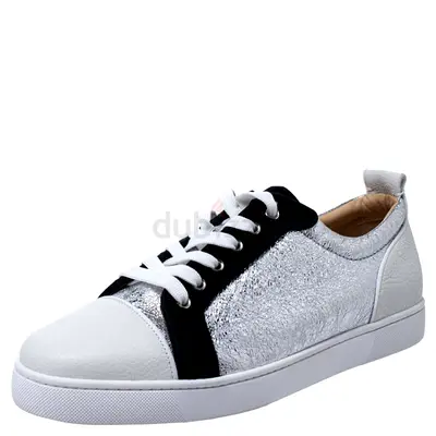 Christian Louboutin Silver/White Foil Leather and Leather Orlato Low Top Sneakers 43.5