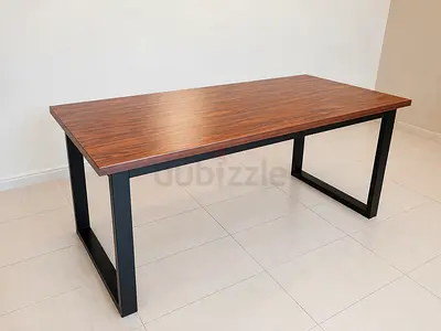 Solid Wood Effect Dining Table with Metal Legs - 6 Seater