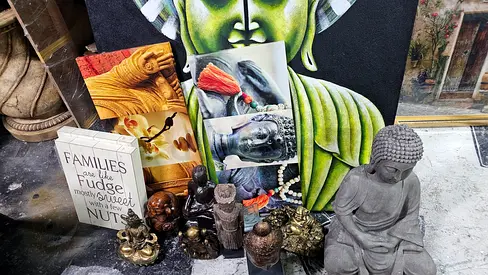 Assorted pictures and figurines for sale to benefot charity