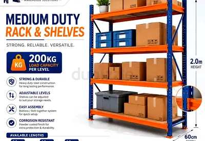 Medium Duty Industrial Rack  Shelving Unit - 200kg per Level, 2.0m High
