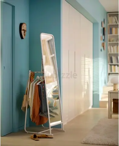 Freestanding Full-Length Mirror with Built-in Clothing Rack (White) - Lightly Used