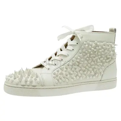 Christian Louboutin White Leather Louis Spikes Lace Up High Top Sneakers Size 43.5