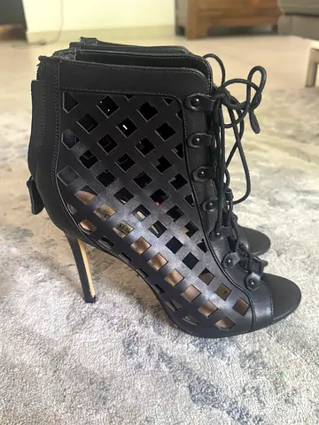 Guess Black Laser Cut Lace Up High Heels size 39