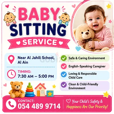 Baby sitting available in near aljahili school .