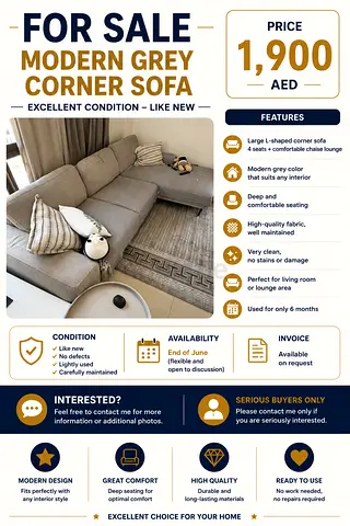 Modern Grey L-Shaped Corner Sofa - Like New