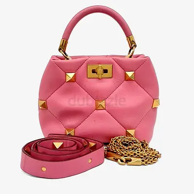 Authentic Valentino Pink Leather Rockstud Tote and Shoulder Bag