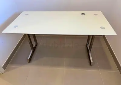 White Glass Office Desk with Metal Legs - Perfect Condition