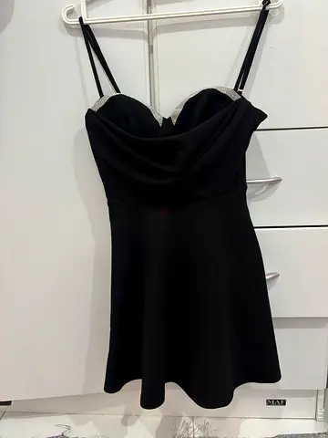 Black Mini Dress with Rhinestone Trim