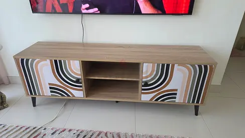 Modern Low TV Unit / Entertainment Console with Patterned Doors