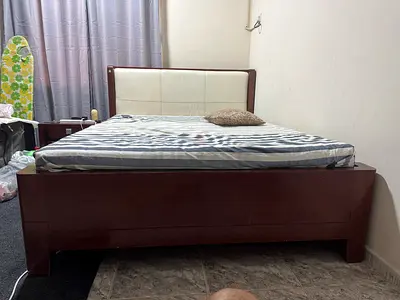 Wooden Queen Bed with Padded Headboard