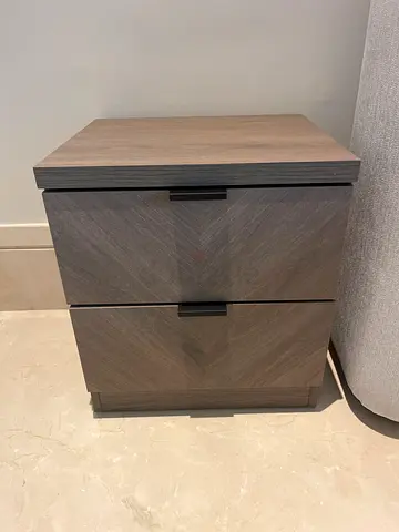 Modern two-drawer bedside nightstand in dark wood finish - 4 nos