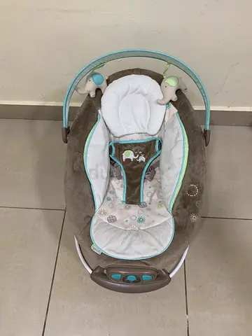 Gently Used Baby Rocker/Bouncer with Toys and Recline - Neutral Grey/Blue