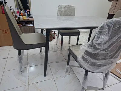 Modern Grey Marble Top Dining Set with 4 Chairs