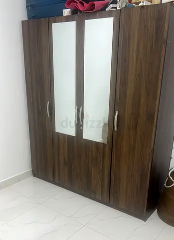 4-Door Wardrobe with Mirrors - Dark Wood Finish