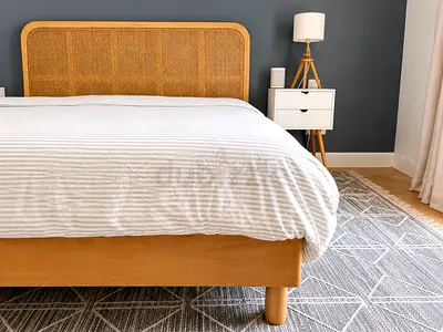 Rattan King Bed Frame + Matching Bedside Tables + Lamp | AED 1,650 Complete Set