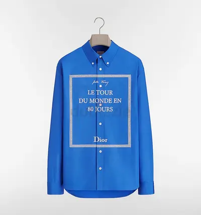 Blue Dior Le Tour Du Monde En 80 Jours Mens Button-Down Shirt - Size Unknown