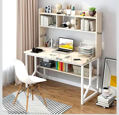 Modern Home Office Study Desk with Integrated Bookshelf