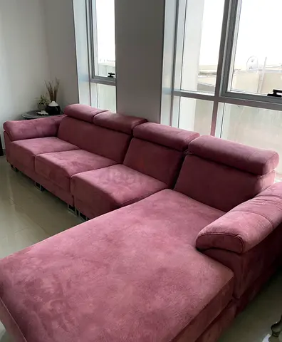 Large Pink L-shaped Modular Sofa with Adjustable Headrests
