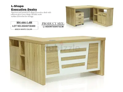 140cm L-Shape Executive Office Desk with Storage - Beech White