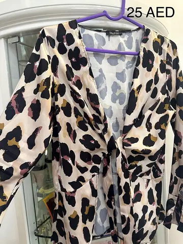 Leopard Print Satin Blouse - Size M, Gently Used