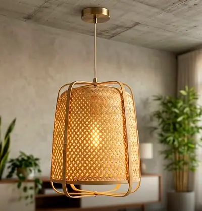 Woven Rattan Pendant Ceiling Light - Modern Natural Finish