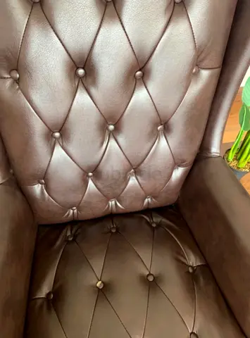 Brown Tufted Leather Accent Armchair - Good Condition