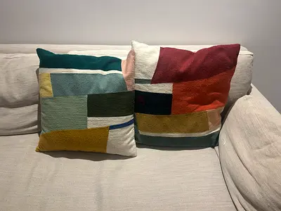 Pair of West Elm colourful patchwork cushions/pillow covers - good condition