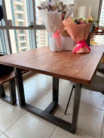 Wooden dining table and bench
