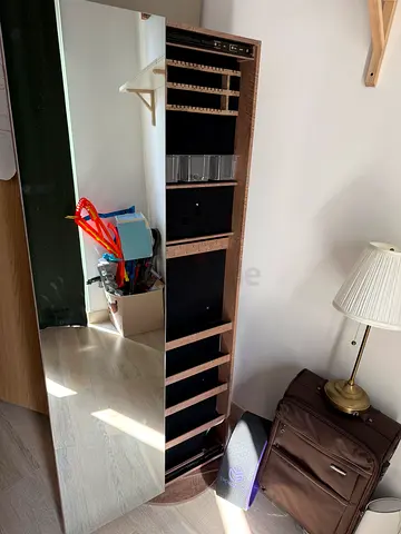Tall Mirror narrow wooden shelving unit with adjustable shelves — good condition