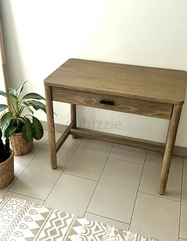 Minimalist Small Writing Desk with Single Drawer - Solid Wood (Oak)